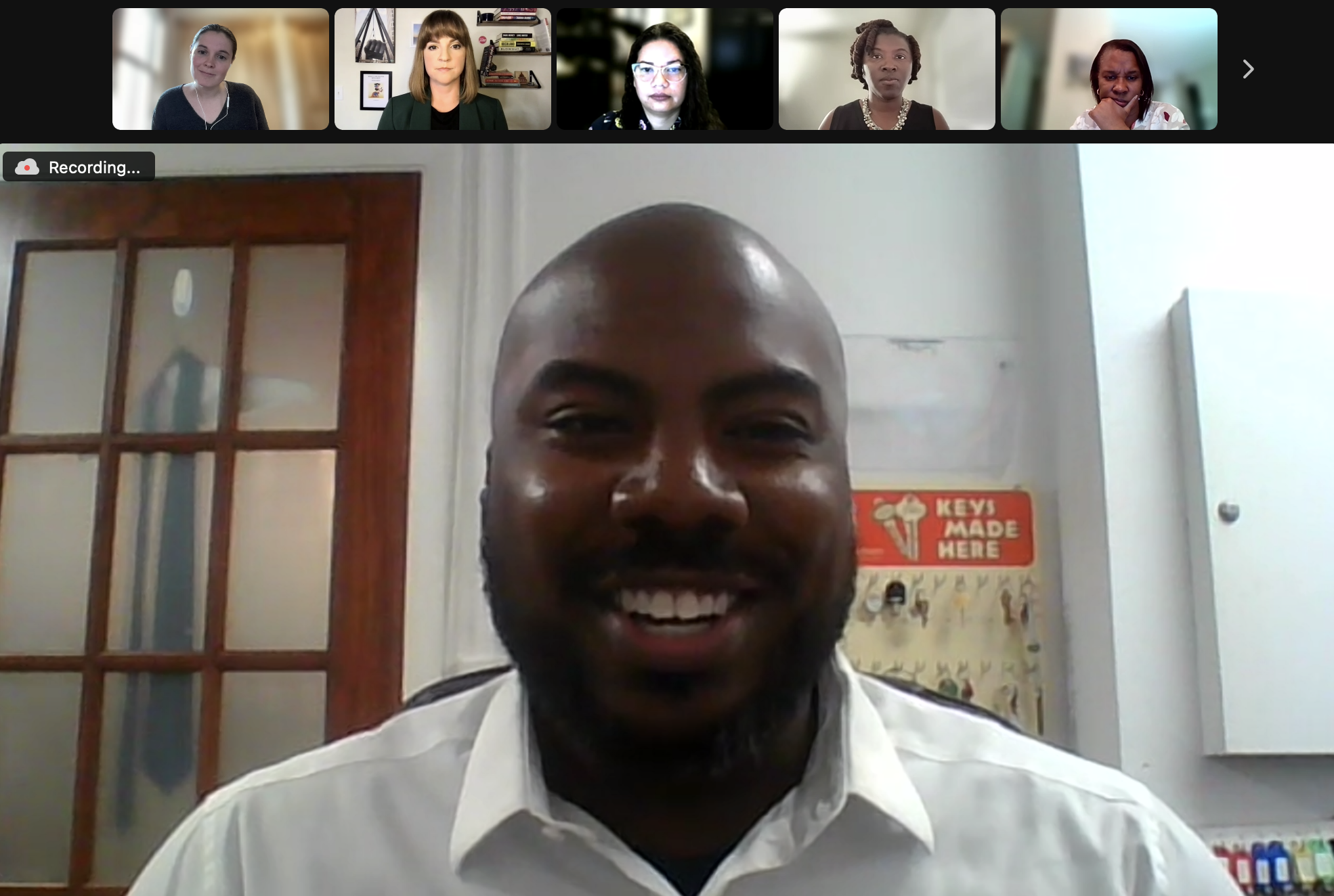 Screenshot of Joshua Simmons speaking during a virtual press briefing