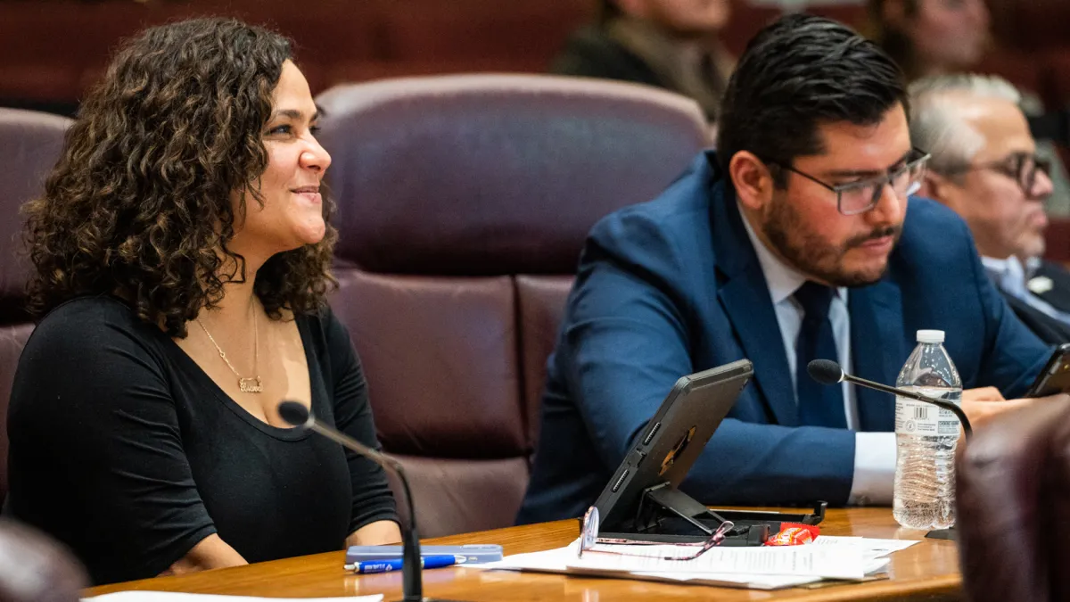 Ald. Rossana Rodriguez Sanchez (33rd) reacts at a City Council meeting on March 15, 2023.