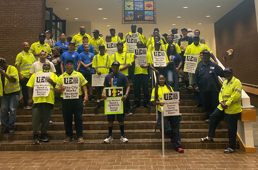 Members of the North Carolina Public Service Workers Union rally.