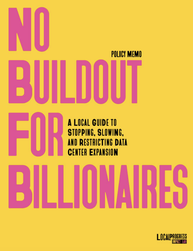 A yellow background with the text "No Buildout for Billionaires"