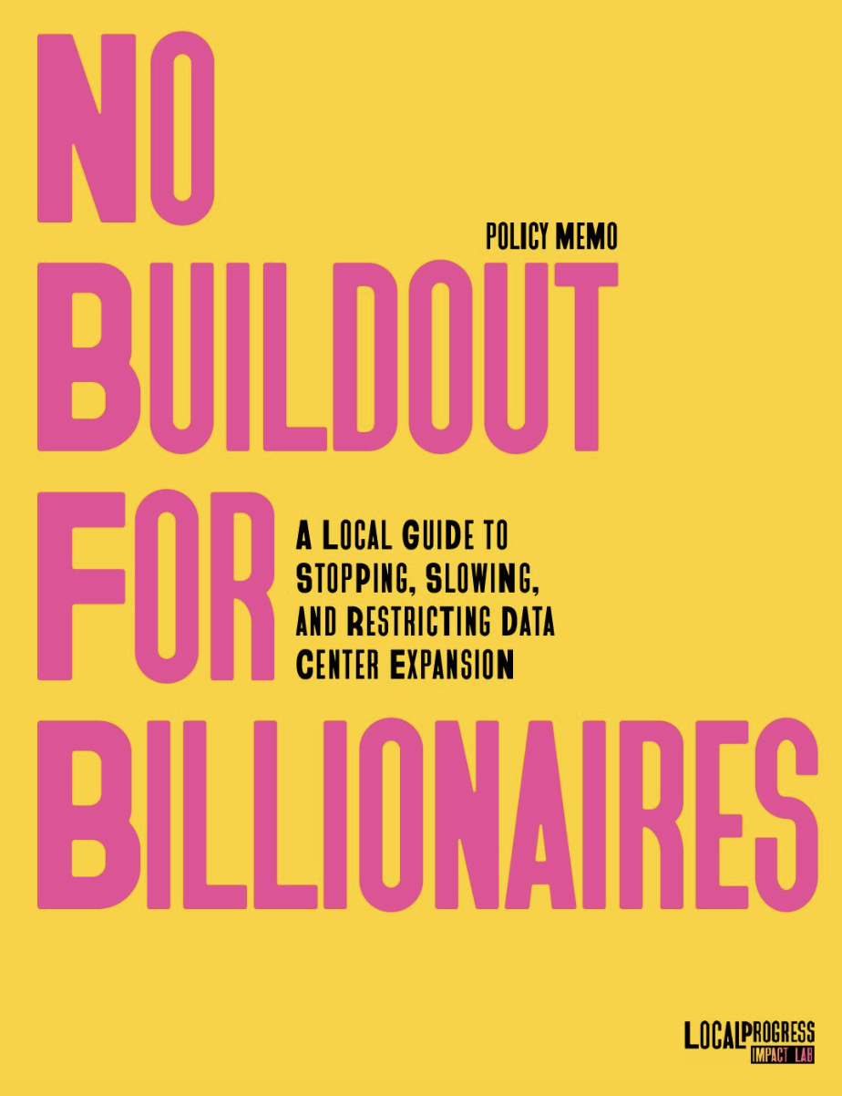 A yellow background with the text "No Buildout for Billionaires"